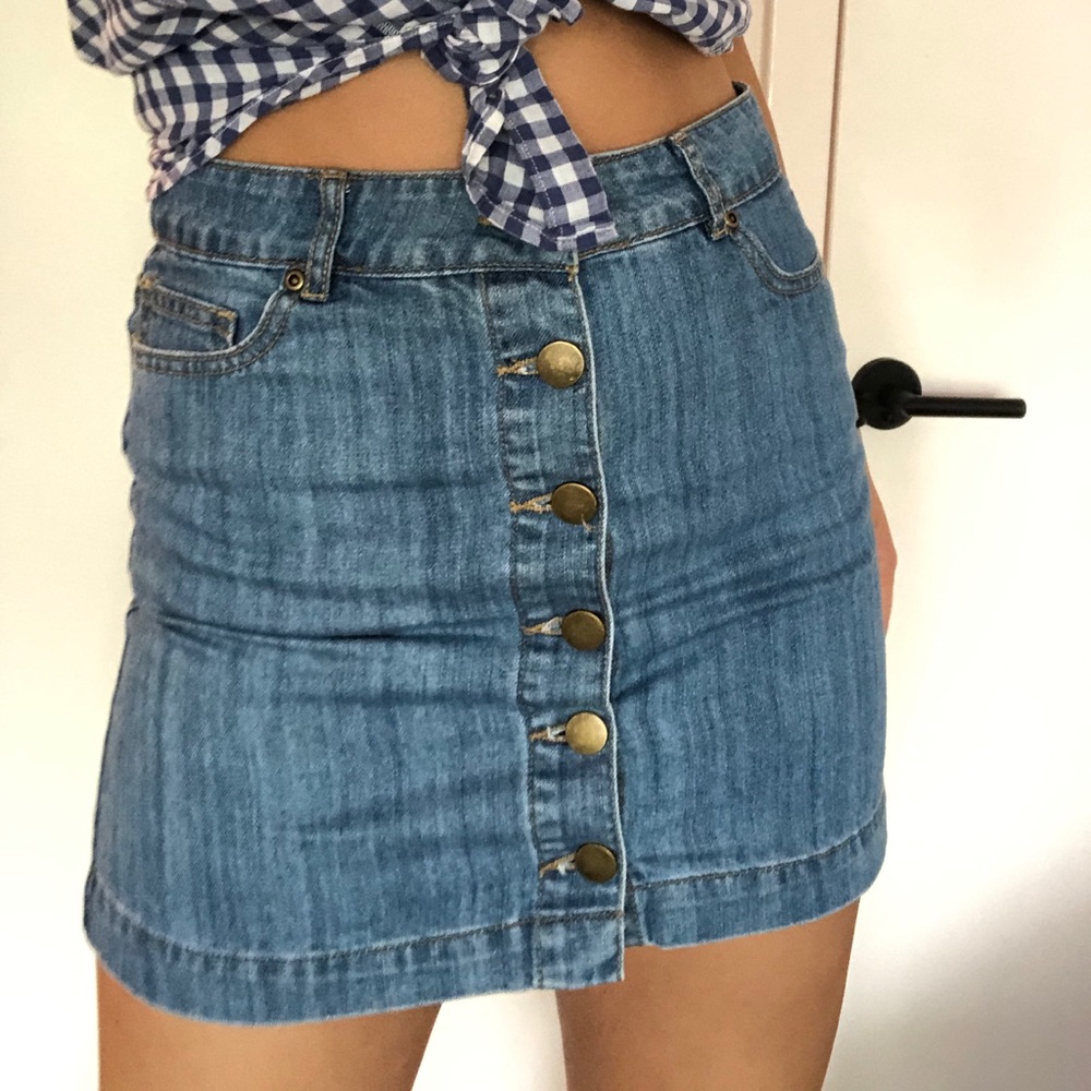 DENIM button-up mini skirt